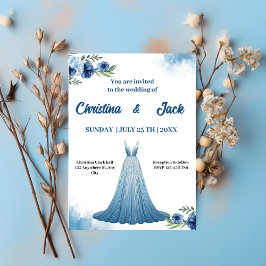 Convites Blue Flora | Desenho de Vestido Elegante Casamento