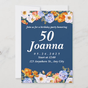 Convites Blue Floral 50th Aniversário