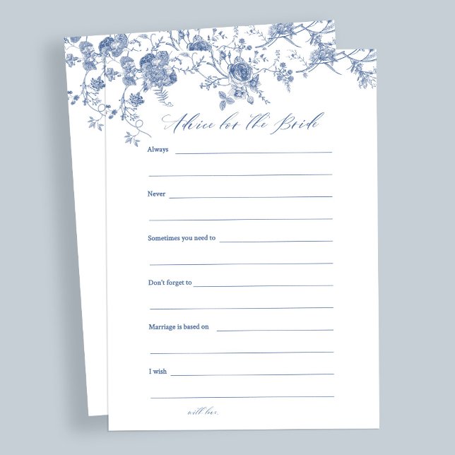 Convites Blue Floral Advice for the Bride Cards (Criador carregado)