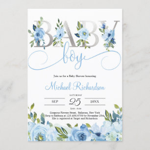 Convites Blue Floral and Silver Foil Boho