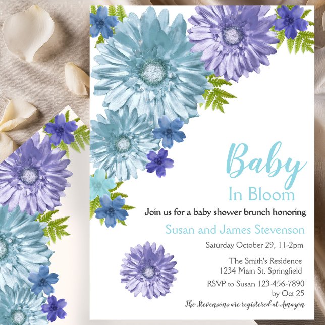 Convites Blue Floral Baby In Bloom Brunch Chá (Criador carregado)