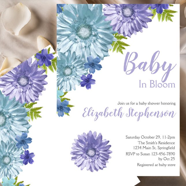 Convites Blue Floral Baby In Bloom Floral Baby Shower (Criador carregado)