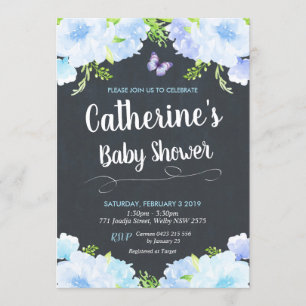 Convites Blue Floral Baby Shower Boy