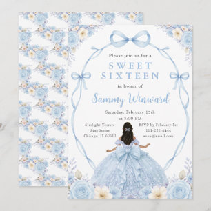 Convites Blue Floral Black Princesa Sweet Sixteen