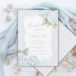 Convites Blue Floral Blue Hydrangea Stripe Bridal Shower<br><div class="desc">Beautiful blue watercolor fancy frame surrounding lovely fonts and scripts done in coordinating colors bridal shower invite.  Tiny blue flower stripe background adds to the loveliness of this vintage invitation. Big blue hydrangeas done in soft watercolors.  A perfect bridal shower invitation for any season.</div>