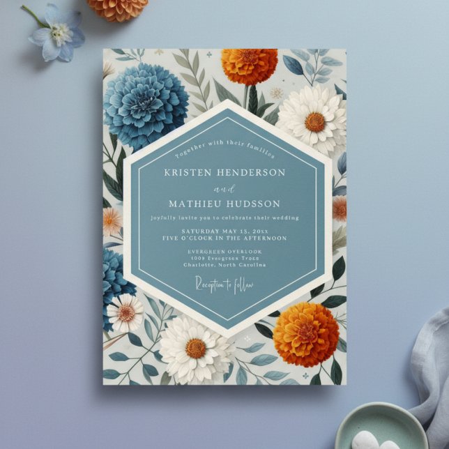 Convites Blue Floral Botanical Romance Wedding (Criador carregado)