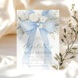 Convites Blue Floral Bow It's a Boy Baby Shower