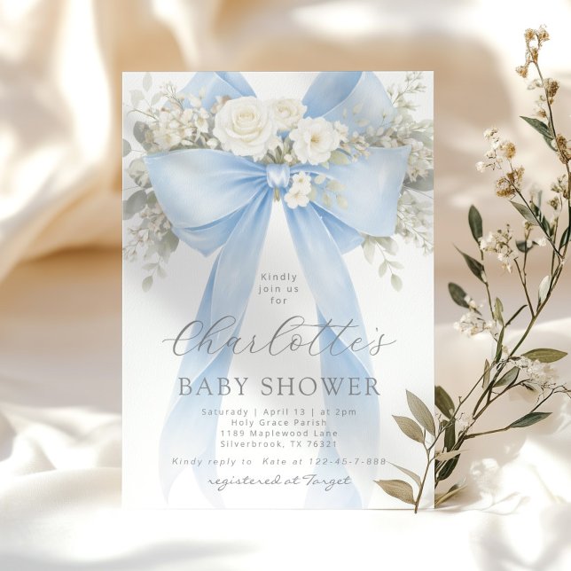 Convites Blue Floral Bow It's a Boy Baby Shower (Criador carregado)