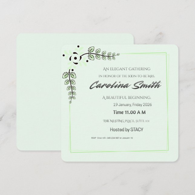 Convites Blue Floral Bridal Shower Invitation | Editable Sp (Frente/Verso)