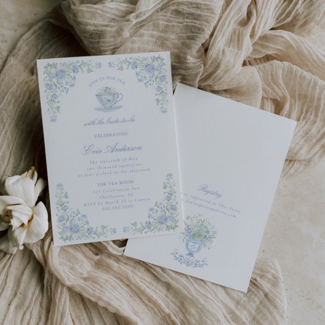 Convites Blue Floral Bridal Tea Party (Criador carregado)