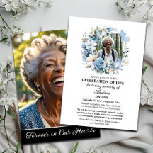 Blue Floral Celebration Of Life 2 Photos Funeral 