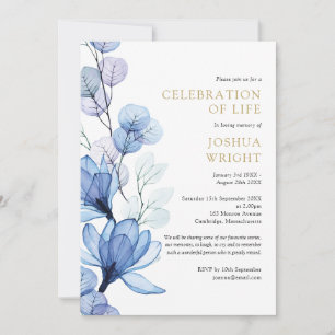 Convites Blue Floral Celebration Of Life Funeral