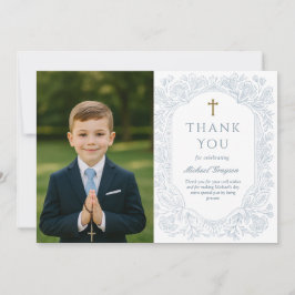 Convites Blue Floral Communion Thank You Card