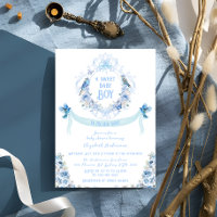 Blue Floral Crest Sweet Baby Boy Chá de fraldas