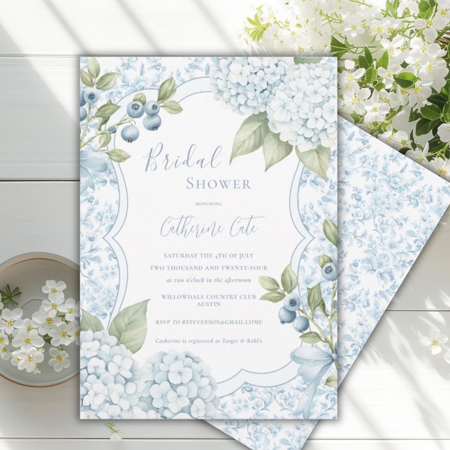 Convites Blue Floral Elegant Blue Hydrangea Bridal Shower  (Criador carregado)