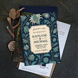 Convites Blue Floral Elegant Botanical Antique Garden 