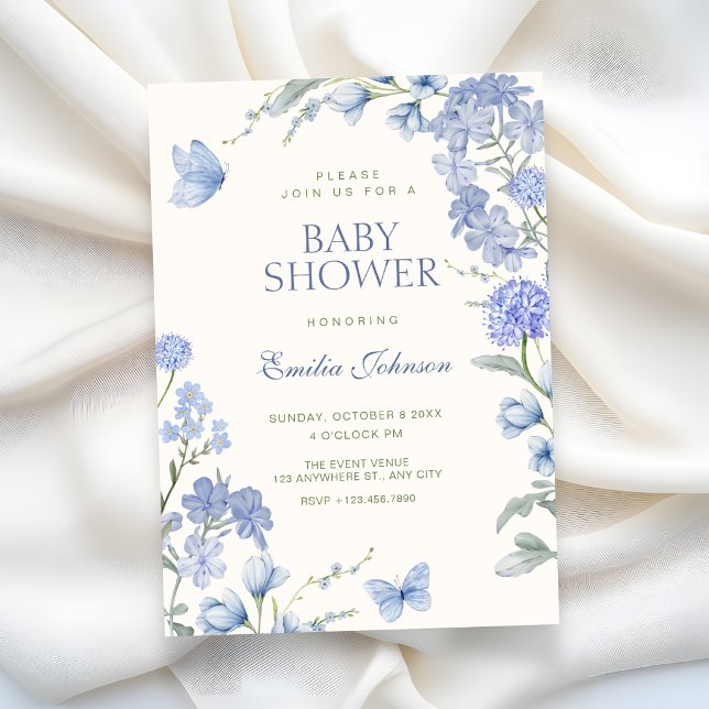 Convites Blue floral garden baby shower (Criador carregado)
