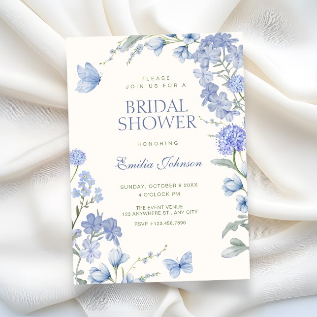 Convites Blue floral garden bridal shower (Criador carregado)