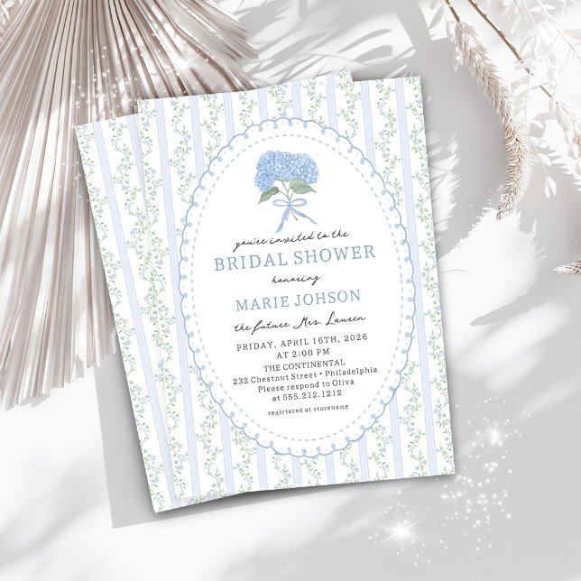 Convites Blue Floral Hydrangea Bridal Shower Invitation (Criador carregado)