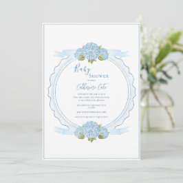 Convites Blue Floral Hydrangea Elegant Baby Shower 