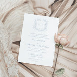 Convites Blue Floral Line Art Monograma Crest Casamento<br><div class="desc">A poeirenta poeirenta vintage inspirou um convite de casamento para a arte da linha floral.</div>