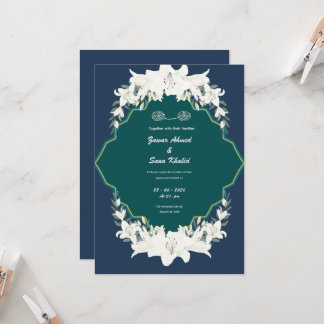 Convites Blue floral Muslim wedding invitation Editable