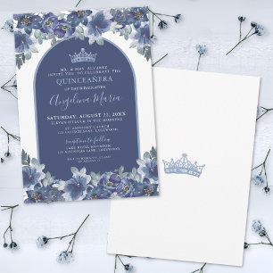 Convites Blue Floral Quinceanera Birthday