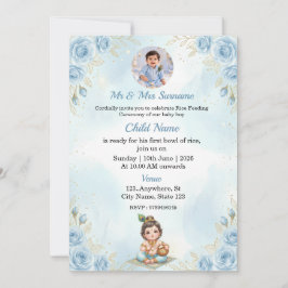 Convites Blue Floral Rice Feeding Ceremony Invitation