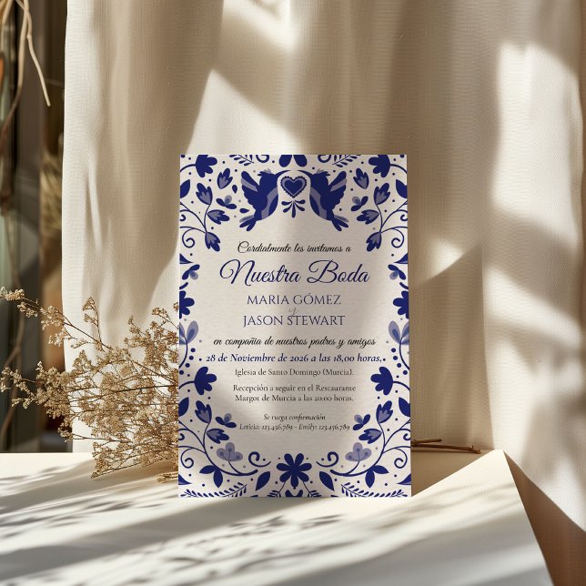 Convites Blue Floral Romantic Aesthetic Spanish Wedding (Blue Floral Romantic Aesthetic Spanish Wedding Invitation)