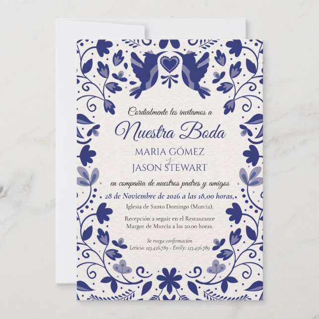 Convites Blue Floral Romantic Aesthetic Spanish Wedding (Frente)