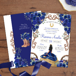Convites Blue Floral Rustic Charro Western Quinceañera
