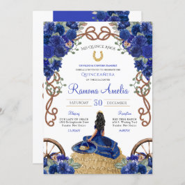 Convites Blue Floral Rustic Charro Western Quinceañera