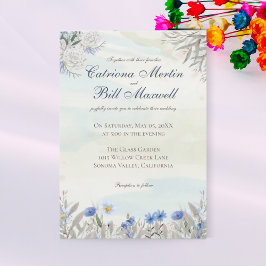 Convites Blue Floral Spring Garden Wedding Invitation