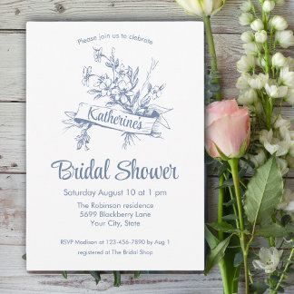 Convites Blue Floral Toile Bridal Shower