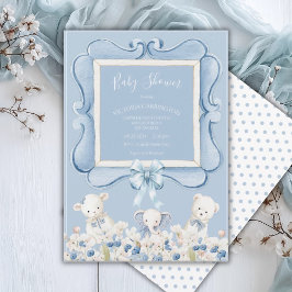 Convites Blue Floral Vintage Animals  Baby Shower