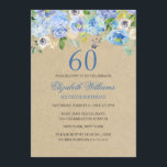 Convites Blue Floral Watercolor 60th Aniversário Invite<br><div class="desc">Mais convites florais na loja Little Bayleigh!</div>
