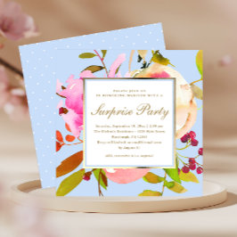Convites Blue Floral Watercolor com Dots Surprise Party