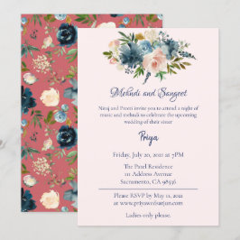 Convites Blue Floral Watercolor Mehndi Sangeet Garba Invite