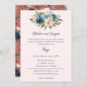 Convites Blue Floral Watercolor Mehndi Sangeet Garba Invite