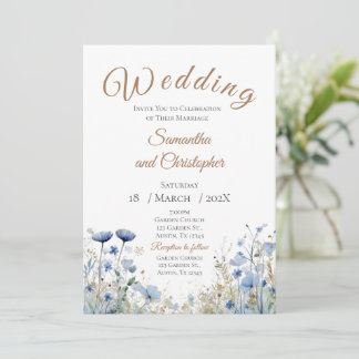 Convites Blue Floral Wedding Invitation