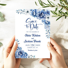 Convites Blue Floral Wedding the Date