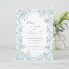 Convites Blue Floral Whimsical Baby Shower 