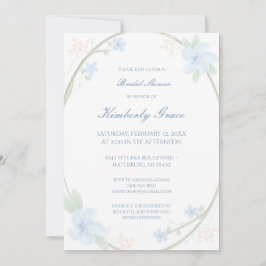 Convites Blue Floral Wreath Chá de panela Invite
