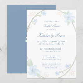 Convites Blue Floral Wreath Chá de panela Invite