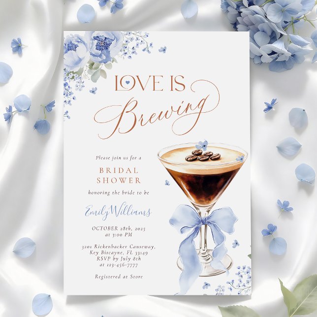 Convites Blue Florals Coffee Bridal Shower (Criador carregado)