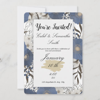 Convites Blue Flower Wedding Invitation