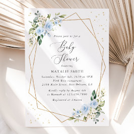 Convites Blue Flowers, White Flowers, Greenery, Baby Shower