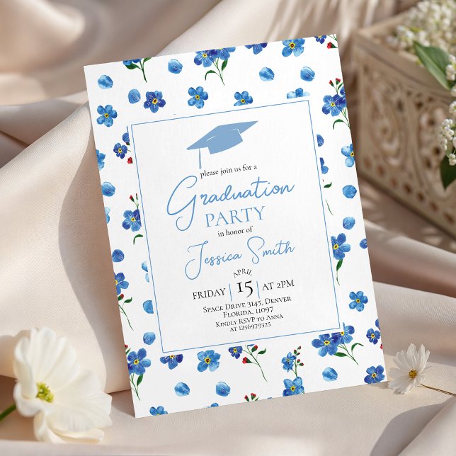 Convites Blue Forget Me Not Graduation Party Invite (Criador carregado)