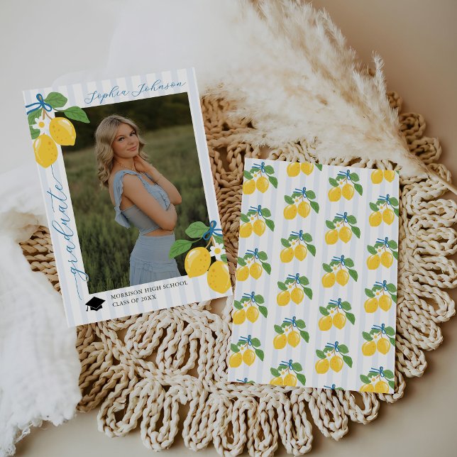 Convites Blue Freshly Lemon Citrus Graduation Announcement (Criador carregado)