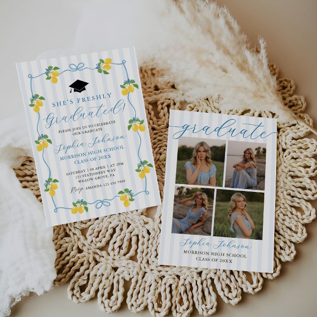 Convites Blue Freshly Lemon Citrus Graduation Party (Criador carregado)